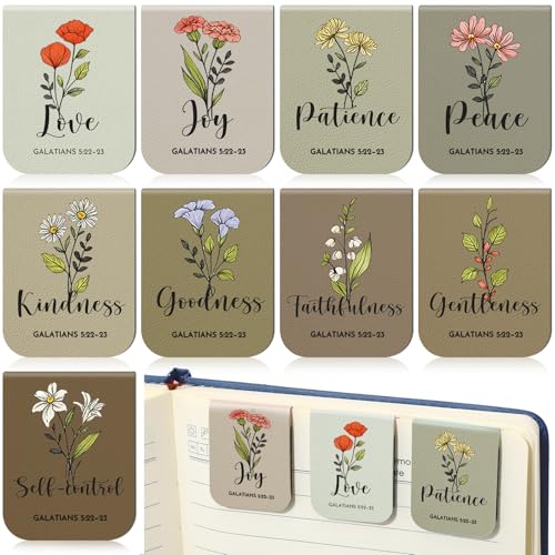 Tisancy 9 Pcs Christian Magnetic Bookmarks Bulk Inspirational Gifts Leather Bookmarks Handmade Bible Motivational Gifts for Vbs Sunday School Book Club(Gray Brown) - color: Gray Brown