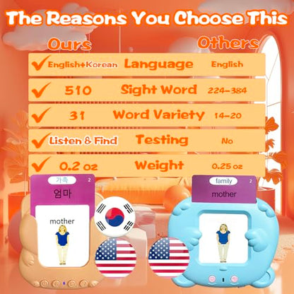 Bilingual Talking Flash Cards for Kids - Test Mode, Korean - color: Korean