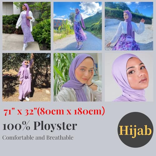 Harewom Muslim Hijab for Women Soft Stretch Headscarf Large Plain Turban Wrap Shawl Head Wrap for Everyday Wear - color: Light Purple Hijab Headscarf