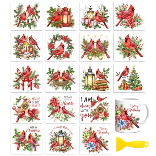Peacoblue Cardinal Birds Rub On Transfers for Craft, Transfer Sticker | 18 Sheets UV DTF Transfers, Waterproof Rub On Decals for Wood, Glass, Furniture, Tumblers & Home Decor Crafts - style: Cardinal Birds