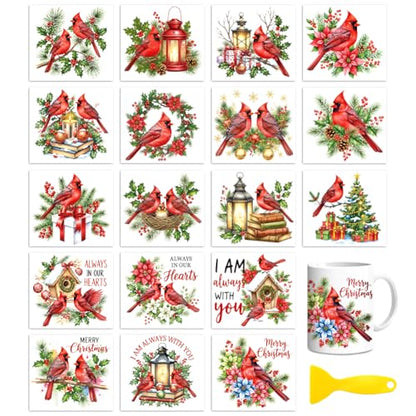 Peacoblue Cardinal Birds Rub On Transfers for Craft, Transfer Sticker | 18 Sheets UV DTF Transfers, Waterproof Rub On Decals for Wood, Glass, Furniture, Tumblers & Home Decor Crafts - style: Cardinal Birds
