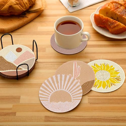 DOTSOPS 6 Pcs Diamond Art Kits for Adults Diamond Art Coasters with Holder for Adults Beginners Craft for Gem Art Dots Christmas Birthday Abstracte - color: A-Abstraction