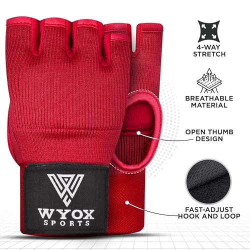 WYOX Boxing Hand Wraps Inner Gloves & Curved Focus Mitts Bundle for Men & Women Adults – 80cm Wrist Support, Gel Padding, MMA Muay Thai Kickboxing Training Gloves & Pads