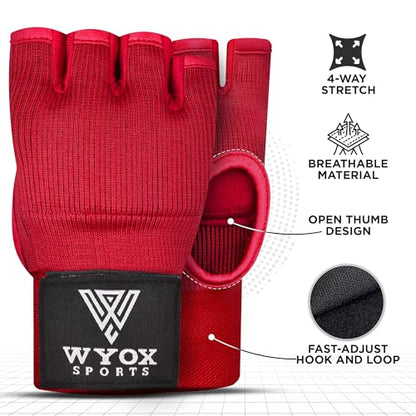 WYOX Boxing Hand Wraps Inner Gloves & Curved Focus Mitts Bundle for Men & Women Adults – 80cm Wrist Support, Gel Padding, MMA Muay Thai Kickboxing Training Gloves & Pads