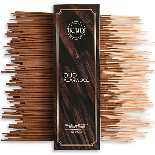 Oud Agarwood Incense Sticks - Pack of 100 Insence-Sticks - Inciensos Aromaticos Made with Natural Agarwood Essential Oil - Scented Inscents Non Toxic Agarbatti Insense - color: Oud Agarwood