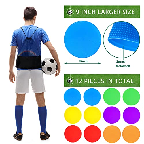 Poly Spot Markers 4 inch/9 inch Non-Slip Rubber Agility Training Markers Floor Dots Flat Field Cones for Football, Soccer, Basketball, School Exercise Drills, Dance Practice - style: 9 inch 18 Pcs (TPE)