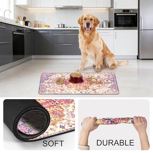 Cat Food Mat Pet Feeding Mats Dog Bowls Mat Cat Water Mat 12x20 Inch Boho2 - color: Bohemia Style 02