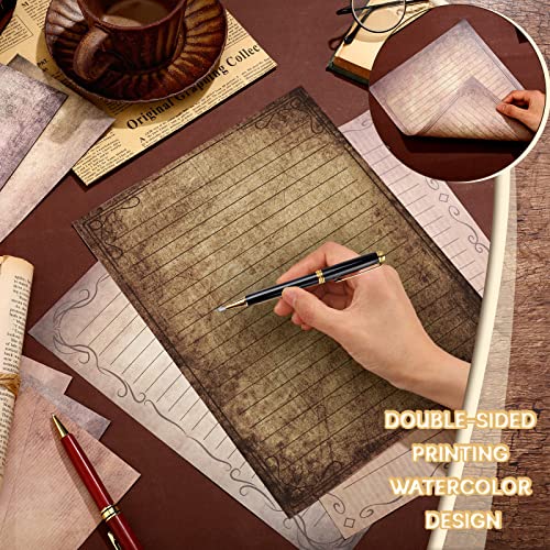 TaoBary 160 Pcs Stationery Paper Set 50 Double Sided Stationery Papers with 50 Matching Envelopes and 60 Round Dot Sticker, 10 Design(Vintage,8.5 x 11 Inch) - size: 8.5 x 11 Inch, style: Vintage
