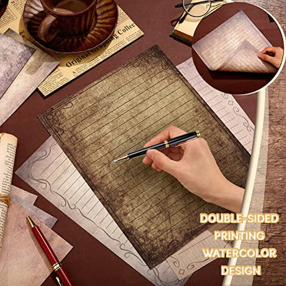 TaoBary 160 Pcs Stationery Paper Set 50 Double Sided Stationery Papers with 50 Matching Envelopes and 60 Round Dot Sticker, 10 Design(Vintage,8.5 x 11 Inch) - size: 8.5 x 11 Inch, style: Vintage