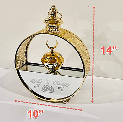 Ramadan Hanging Lantern Islamic Metal Lamp Eid Mubarak Element Eid Mubarak Islamic Lamp, Ramadan Mubarak LED Light Ramadan Hanging Lantern Glass and Metal Lantern for Ramadan Karim (Masjid) - color: Masjid