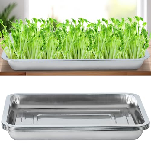 6 Pack Seed Starter Tray 13.78x 10.24x 1.38Inch Plant Germination Trays Stainless Steel Seed Sprouting Trays Microgreens Growing Trays