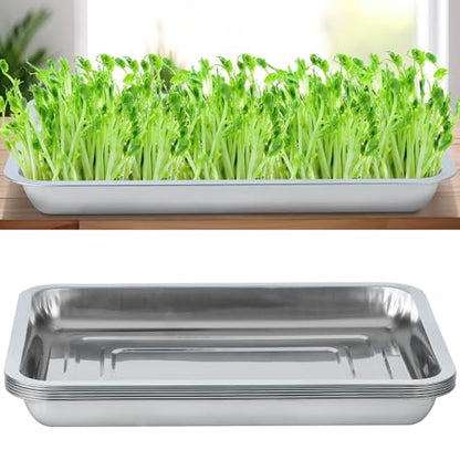 6 Pack Seed Starter Tray 13.78x 10.24x 1.38Inch Plant Germination Trays Stainless Steel Seed Sprouting Trays Microgreens Growing Trays