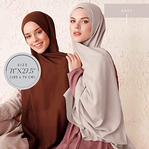 Chiffon Hijab Scarf for Women - Chiffon Hijab Muslim Headscarf Shawl - Soft Fashion Scarf Muslim Headscarf Shawl - color: Grey