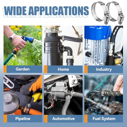 100PCS Hose Clamp Assortment Kit, Stainless Steel Worm Gear Clamp | Adjustable Clamps, Fits 1/4'' to 1 1/2'' (6-38mm) for Plumbing, Automotive, Fuel Line, Air Hose, and Mechanical Applications - size: 100PCS Kit (6-38mm)