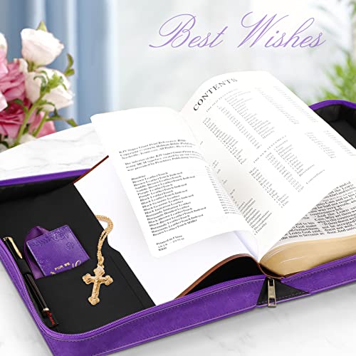 FINPAC Large Classic Bible Cover Vegan Leather Carrying Book Case Church Bag Bible Protective with Handle, Gift for Women, Mother, Friends, Purple - color: Deep Purple