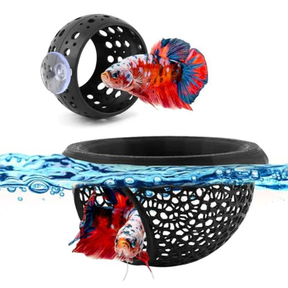 2pcs Floating Betta Hammock & Shrimp Shelter Floating Bettas Hide | Betta or Shrimp Feeder, Cave and Hammock, Small Fish Feeding Rings, Aquarium Hiding Feeding Decor