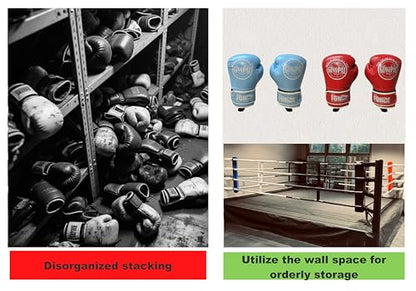 Wall-Mounted Boxing Glove Holder, Made of Stainless Steel, Suitable for Boxing Gloves Weighing 10 to 16 Ounces, Suitable for Home Gyms and Boxing Training Rooms (Black 4PCS)