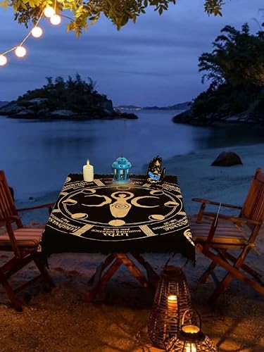 Indian Consigners Moon Phases Triple Moon Altar Cloth Celestical Tarot Deck Alter Tablecloth Sacred Place Moon Cycle - color: Black-gold, size: 18" x 18" (Square)