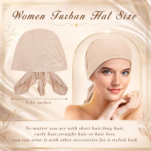 Syhood Slip on Pre Tied Head Scarves for Women - color: Natural Tones