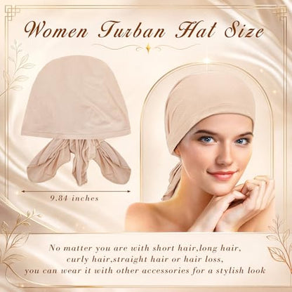 Syhood Slip on Pre Tied Head Scarves for Women - color: Natural Tones
