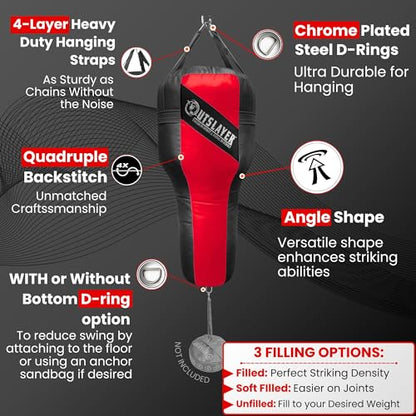 Outslayer Angle Uppercut Heavy Punching Bag for Boxing & MMA - Customizable Colors, Optional D-Ring, Unfilled/Soft Filled Choices - Made in USA - color: Light Blue/Black, style: FIlled WITH Bottom D-Ring