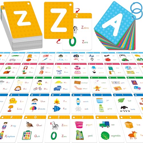 Alphabet Flash Cards, 52 Lowercase & Uppercase Letter Cards Jumbo Size Letter Sounds Flashcards Letter Recognition Learning for Kids, Toddlers, Classroom, Preschool, Kindergarten - style: English