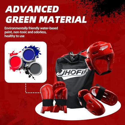 Martial Arts Karate Protective Sparring Gear Package Deal/Gift Adjustable Adult & Youth Headgear, Gloves & Kicks for MMA, Taekwondo, Boxing Training - color: Red, size: Large
