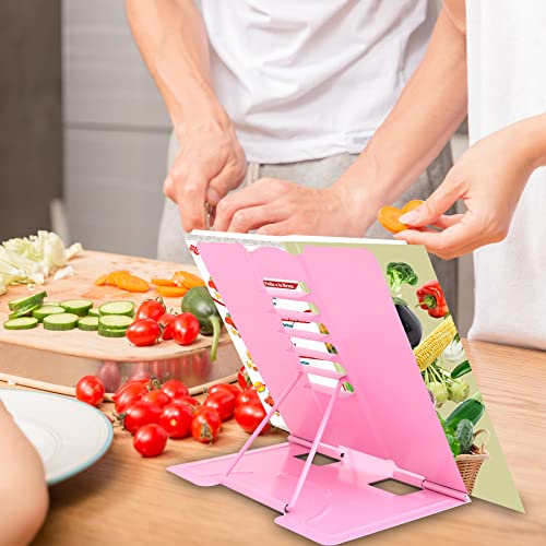 Camelmother Metal Book Stand Adjustable Book Holder for Reading | Portable & Sturdy For Textbooks Cookbooks Sheet Music Papers Study - color: Full Pink