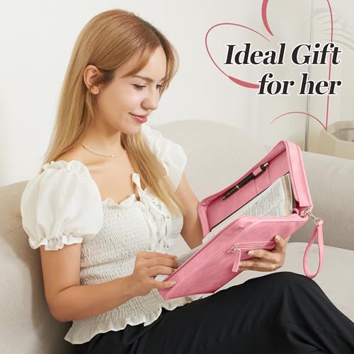 Leather Bible Cover for Women, Zippered Floral Bible Case with Handle, Pink | Bible Study, Church, Journaling & Travel - color: Pink