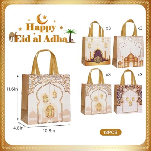 12pcs Large Eid Mubarak Gift Bags，Reusable Ramadan Bag with Handles ramadan Goodie bags Non Woven Eid Bag for Ramadan Kareem Eid Mubarak Party Supplies