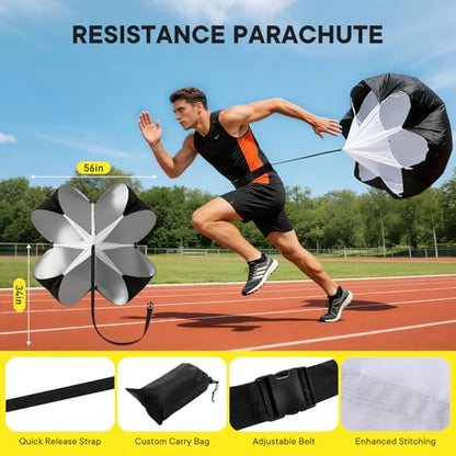 Agility Ladder Speed Training Equipment Set, 4 Adjustable Hurdles | 20 ft Ladder, 12 Cones, Jump Rope, Resistance Parachute, Soccer, Basketball, Football Practice Equipment for Youth, Adults