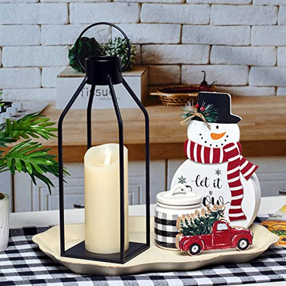 HPC Decor 모던 팜하우스 랜턴 장식 - 여름 밤을 위한 블랙 메탈 캔들 - 거실, 가정, 실내, 실외, 테이블, 벽난로 맨틀 장식용 타이머 깜박이는 양초 포함 랜턴 - size: 15inch and 12inch（Black）
