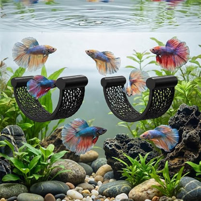 2PCS Betta Fish Hammock, Floating Betta Hammock, Floating Rest Platform Aquarium Hammocks for Bettas Small Fish Shrimp Aquascape Decor (Black)