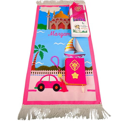 IEF Personalized Prayer Rug Prayer Beads Quran Islamic Gift Set, Ramadan Eid Hajj Umrah Birthday Anniversary Graduation Gift for Girls and Boys (Model-8, Girl) - color: Model-8