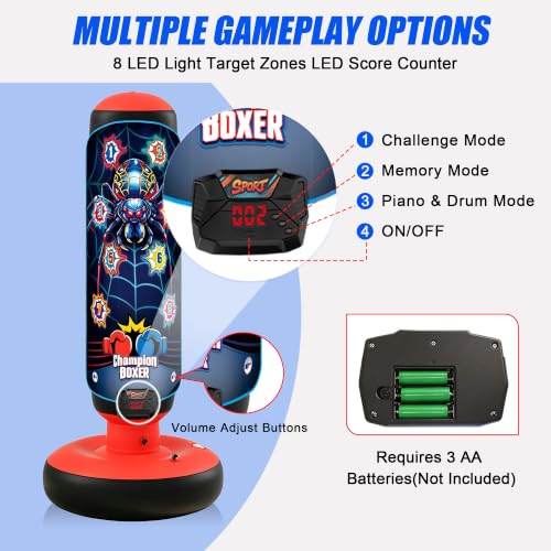 Punching Bag for Kids 51" Freestanding Boxing Bag with LED Scoring & Music | 4 Interactive Game Modes, Kids Boxing Set with Gloves&Pump, Leak-Proof Valve Design, Inflatable Boxing Bag Gift for kids 3-12