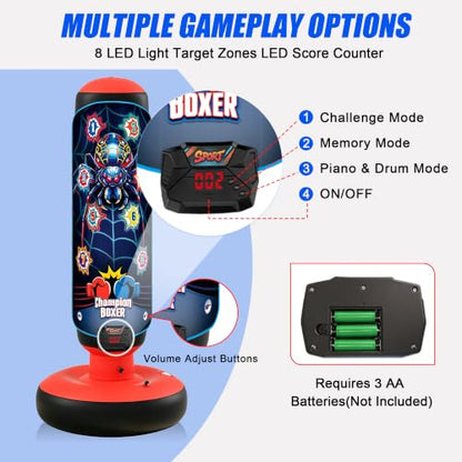 Punching Bag for Kids 51" Freestanding Boxing Bag with LED Scoring & Music | 4 Interactive Game Modes, Kids Boxing Set with Gloves&Pump, Leak-Proof Valve Design, Inflatable Boxing Bag Gift for kids 3-12