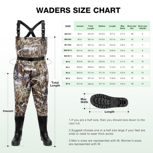 Lekesky Fly Fishing Chest Waders with Boots for Men Women, US Sizes 5–14,2-Ply Nylon/Pvc Waterproof Waders - color: Camo, size: M11