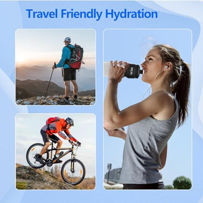 24oz Bike Water Bottle, Cycling Squeeze Water Bottle Leak Proof BPA Free with Capacity Scale w/Pull Top Lid, Reusable, for Bicycle,Gym, School - color: Black