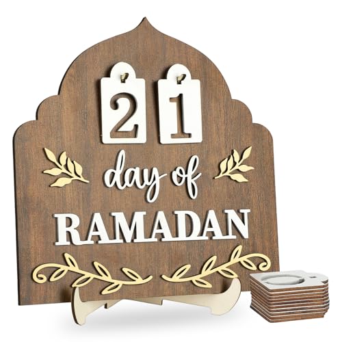 Ramadan Advent Calendar Eid Mubarak Countdown Calendar 2026 Ramadan Table Decor for Islamic Muslim gifts Home decorations (Brown)