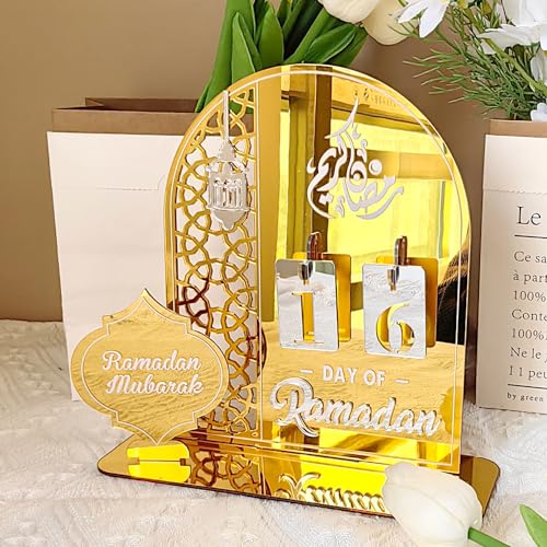 Acrylic Ramadan Countdown Calendar Mirror Golden Ramadan Decorations Eid Mubarak Count Down Desk Calendars Muslim Festival Reminder Kareem Ramadan Advent Calendar Party Decor Islam Holiday Ornaments