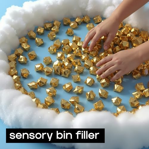 Gold Acrylic Ice Rocks - Golden Gemstones & Crystals Fake Diamonds - About 420 pcs - Vase Filler - Jewels for Crafts - Fish Tank Rocks - Sensory Bin Filler Gems for Crafting - Fake Ice Aquarium Stones - color: Golden Rocks