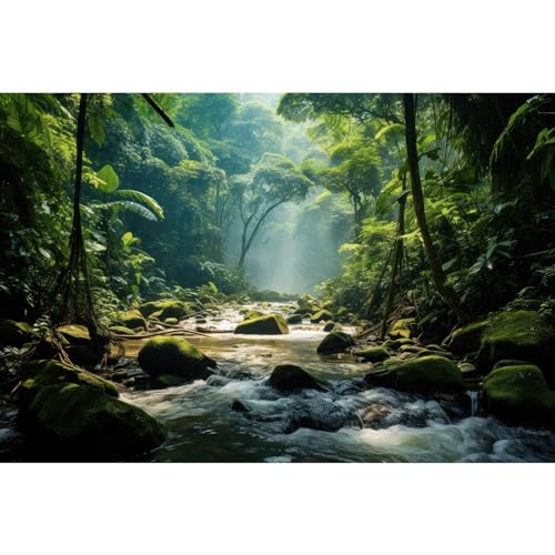 Jungle Rainforest Aquarium Background Tranquil Stream Meanders Fish Tank Background Vibrant Foliage Dense Green Forest Reptile Tank Backgrounds Foggy Misty Trees Reptile Enclosure Backgrounds 24x12in - color: Tropical Green, size: 24(W)x12(H)inches/ 60(W)