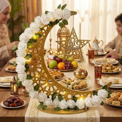 Novabright 27.5 in Eid Mubarak Stand Moon Light Decor LED Large Ramadan Lanterns Decorations Lighted Moon Shaped Wreaths for Muslim Home Office Bedroom Floor Yard Lawn Islamic Outdoor Decor
