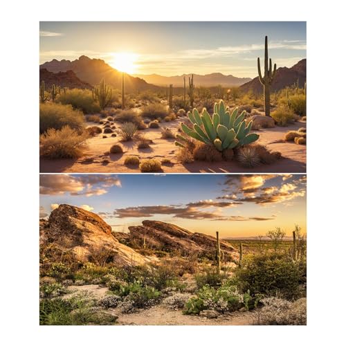 2 Packs Desert Mountain Reptile Tank Background Sunset Desert Gobi Cacti Sand Dunes Aquarium Background Saguaro Sandstone Rock Mountain Range Scenery Aquarium Reptile Enclosure Backgrounds 24x12in - color: Orange_Brown, size: 24(W)x12(H)in