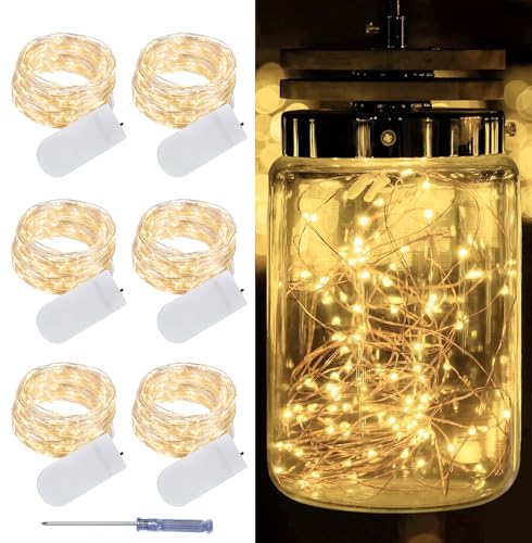 LAMPHOME 6 Pack Warm White Fairy Lights Battery Operated, 7ft 20 LED Valentine's Day Decoration String Lights Copper Wire Firefly Starry Lights for Mason Jars Wedding Party centerpieces for Tables - color: Warm White, size: 6 PACK