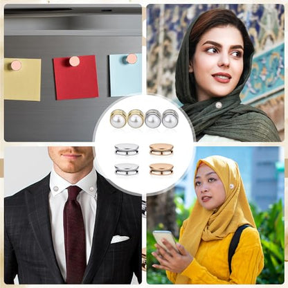 8pcs Hijab Magnetic Pins, Matte Plating Hijab Magnets Pearl Veil Pin Magnetic Scarf Clasp Brooch Strong Hijab Magnet Pins Buttons for Women Clothing Dress Scarves (Gold & Silver)
