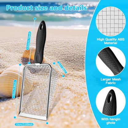 Beach Mesh Shovel for Shell Collecting, Stainless Steel Sand Sifter Scoop for Kids, Sand Scooper Beach Toy for Seashells, Shark Teeth, Sea Glass & Treasure Hunt, Black - color: black