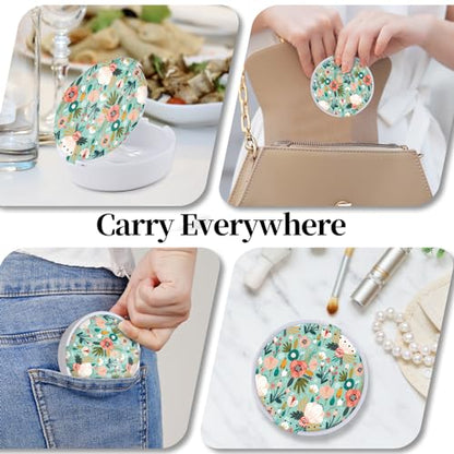 Retainer Case, Denture & Orthodontic Aligner Case With Mirror & Ventilation,Light Green Flower - color: Light Green Flower