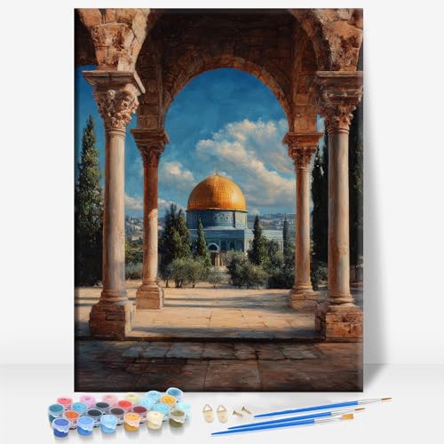 Aeontinity AL AQSA Mosque Islamic Architecture Mosque Islam Framed Canvas DIY Paint by Numbers Kit Bar Cafe Cave Home Room Wall Bathroom Porch Patio Decor Gift, 16 x 12 Inch - color: AL AQSA MOSQUE ISLAMIC ARCHITECTURE MOSQUE