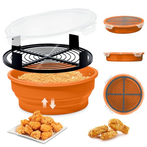 Collapsible Batter Bowl - Breading Bowl Shaker with Lid, Orange - color: Orange